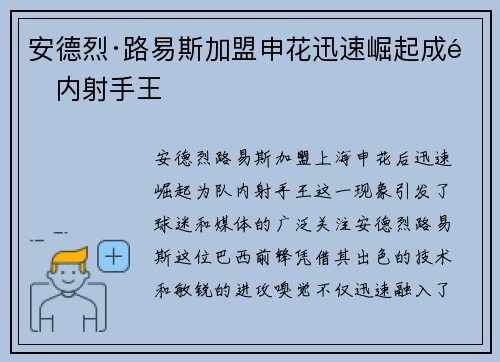 安德烈·路易斯加盟申花迅速崛起成队内射手王